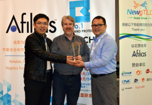 TLD Registry accepting Best Marketing trophy at Brandma roadshow 2014